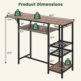55" Drop-Leaf Counter Height Bar Table with LED Light and Remote Control for Small Space-Rustic Brown