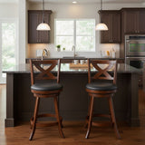 24" Counter Height Stools 2 PCS with Hollowed Backrest Swivel Padded Seat and Footrest-Espresso