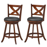 24" Counter Height Stools 2 PCS with Hollowed Backrest Swivel Padded Seat and Footrest-Espresso