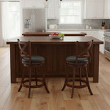 24" Counter Height Stools 2 PCS with Hollowed Backrest Swivel Padded Seat and Footrest-Espresso