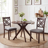 Wooden Dining Chairs Set of 2 with Fabric Padded Seat and Solid Rubber Wood for Kitchen