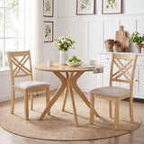 Wooden Dining Chairs Set of 2 with Fabric Padded Seat and Solid Rubber Wood for Kitchen