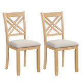 Wooden Dining Chairs Set of 2 with Fabric Padded Seat and Solid Rubber Wood for Kitchen