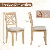 Wooden Dining Chairs Set of 2 with Fabric Padded Seat and Solid Rubber Wood for Kitchen