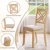 Wooden Dining Chairs Set of 2 with Fabric Padded Seat and Solid Rubber Wood for Kitchen