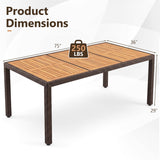 75" Rattan Patio Dining Table Acacia Wood Table for 8 People