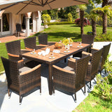 75" Rattan Patio Dining Table Acacia Wood Table for 8 People
