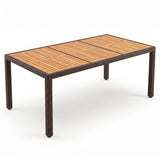 75" Rattan Patio Dining Table Acacia Wood Table for 8 People