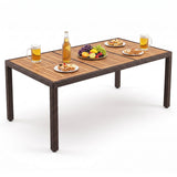 75" Rattan Patio Dining Table Acacia Wood Table for 8 People