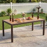 75" Rattan Patio Dining Table Acacia Wood Table for 8 People