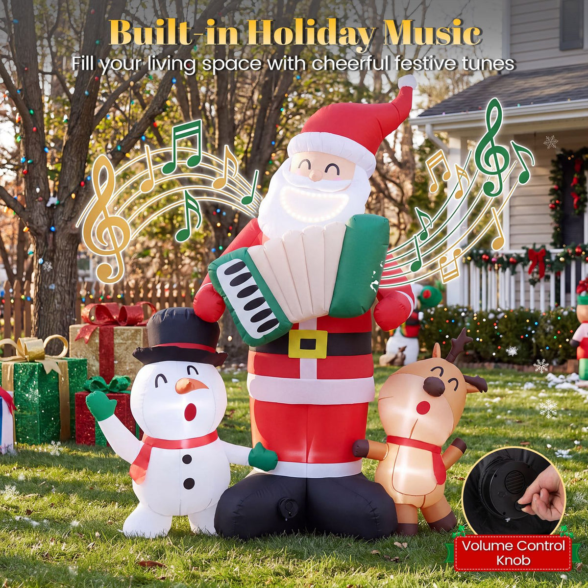 3-Pack 8 FT Inflatable Christmas Decorations with Snowman Reindeer and Built-in Music for Lawn Yard