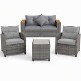 5-Piece Outdoor Rattan Sofa Set with Corner Loveseat  4 Cushioned Seats and Coffee Table