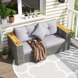 5-Piece Outdoor Rattan Sofa Set with Corner Loveseat  4 Cushioned Seats and Coffee Table