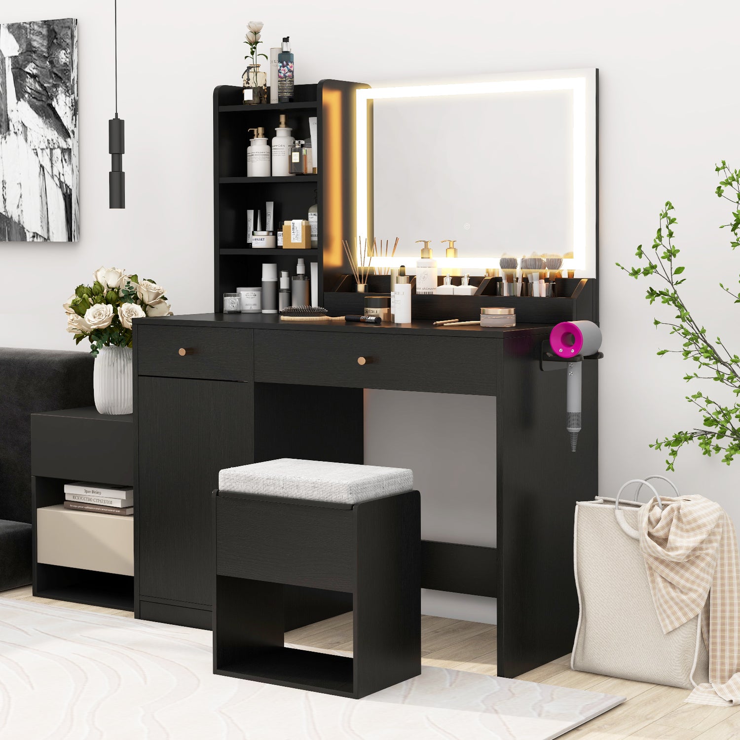 Vanity Dressing Table and Chair Set with Mirror and Lights