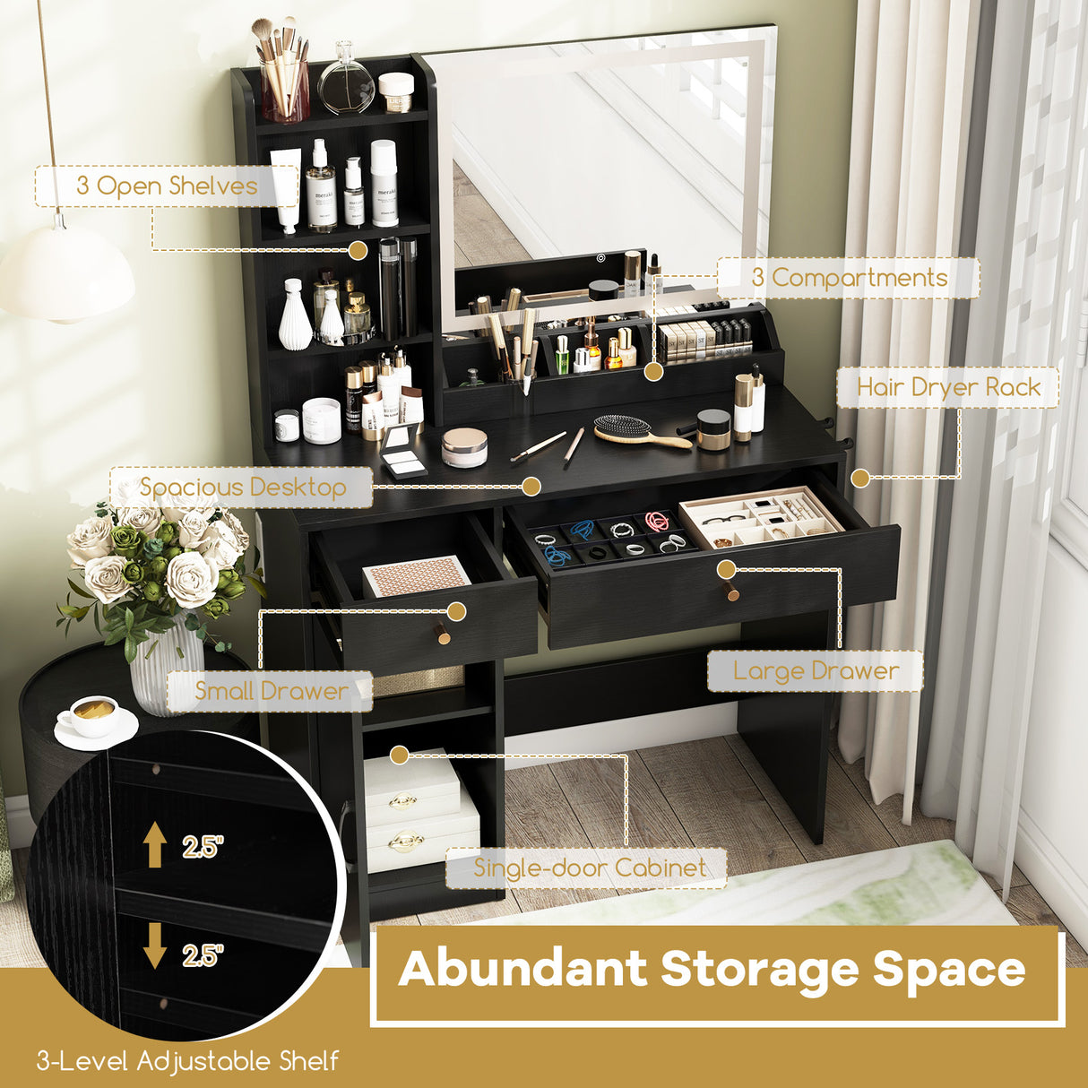 Vanity Dressing Table and Chair Set with Mirror and Lights