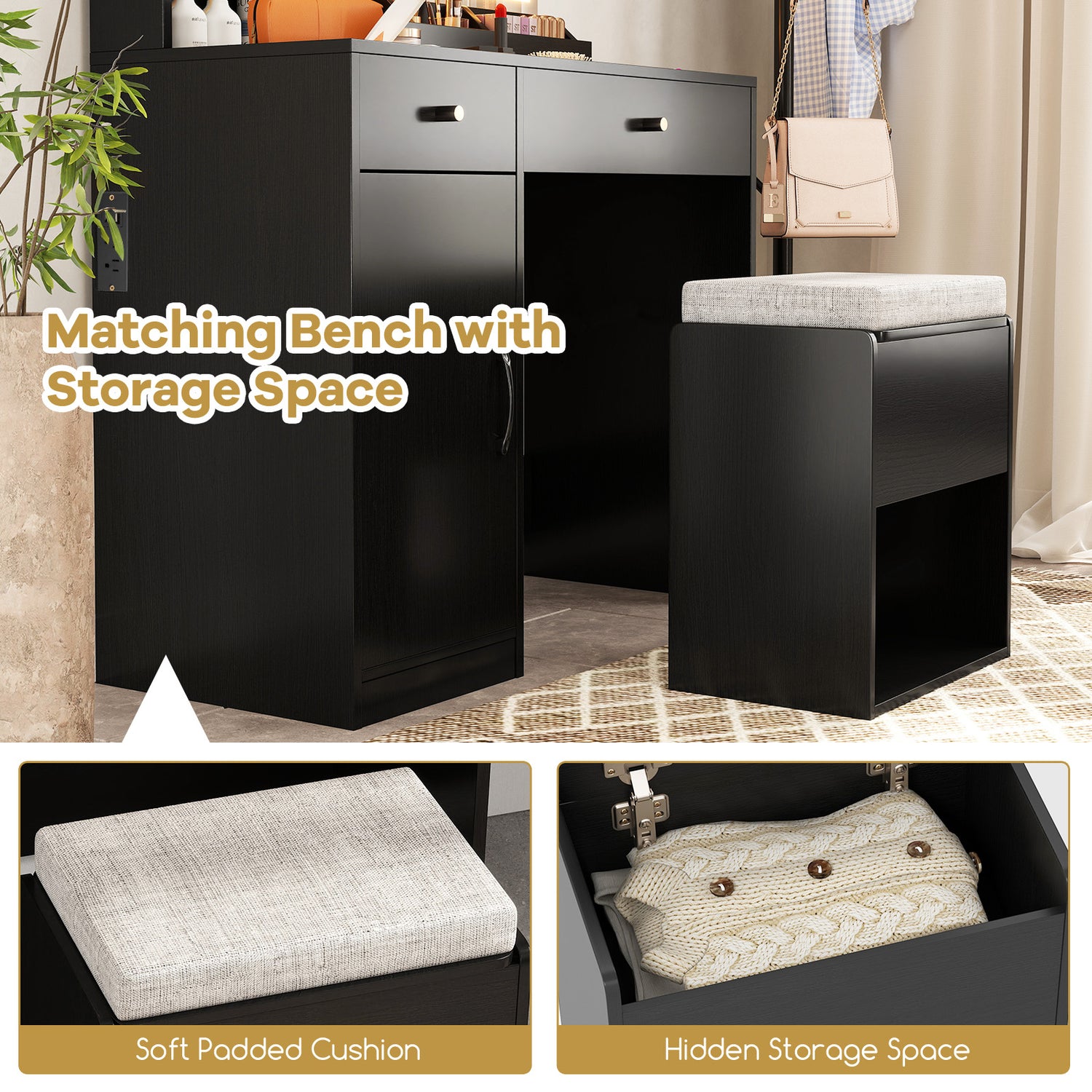 Vanity Dressing Table and Chair Set with Mirror and Lights