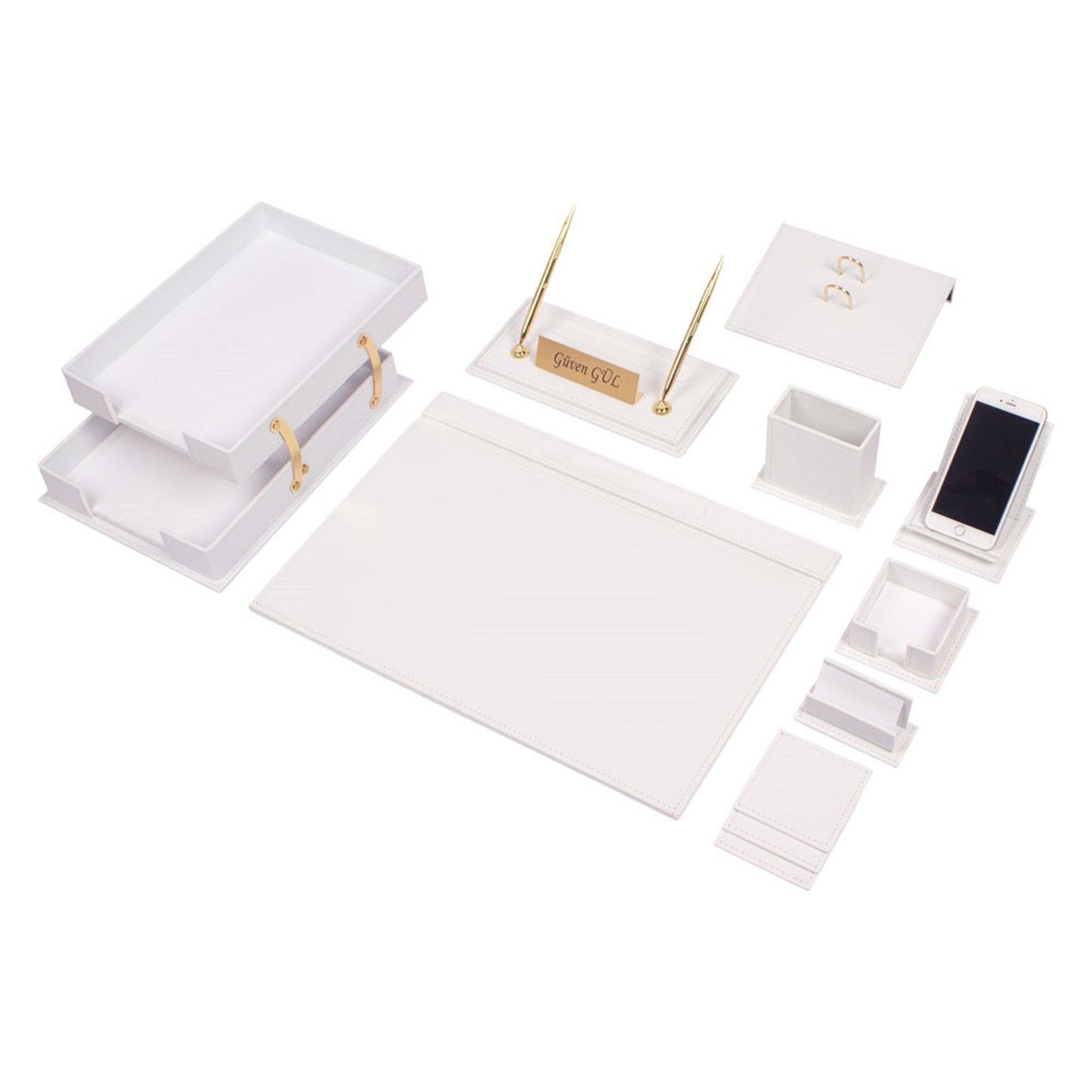 MOOG Luxury Desk Set - Double Document Tray- White - 13 PCS