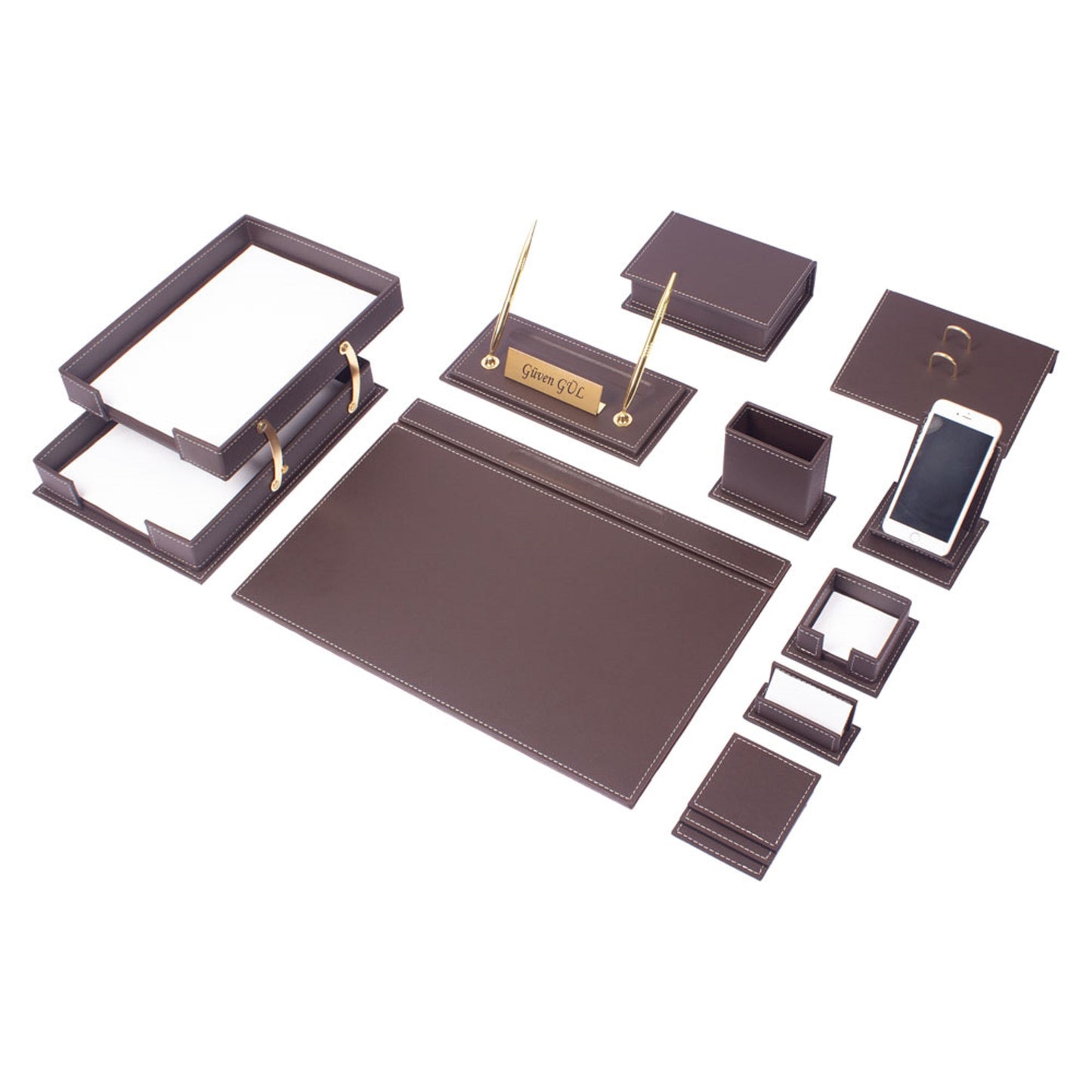 MOOG Luxury Desk Set - Office Desk Organizer - Desk Storage Box- Leather Coaster - Desk accessories - 14 PCS
