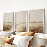 Neutral Abstract Landscape Art. Beige Farmhouse Triptych