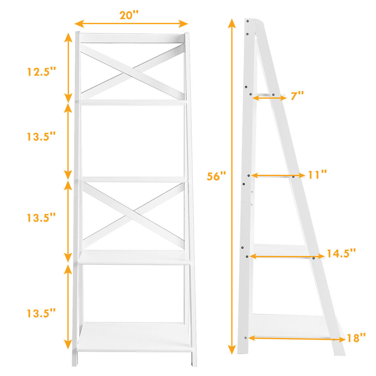 4-Tier Leaning Free Standing Ladder Shelf Bookcase