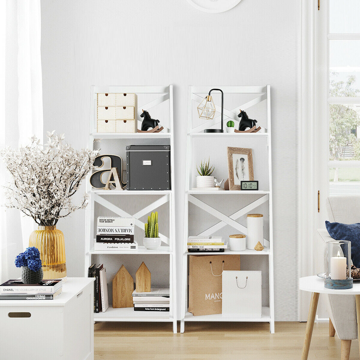 4-Tier Leaning Free Standing Ladder Shelf Bookcase