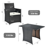 3 Pieces Patio Rattan Furniture Set with Cushion and Sofa Armrest