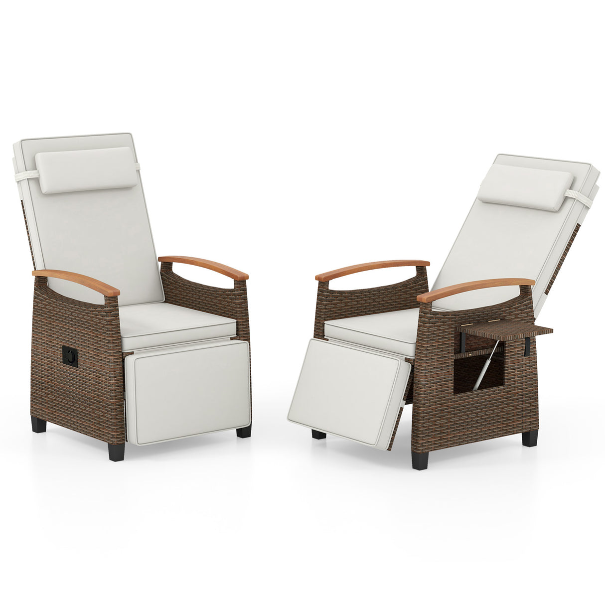 Patio Wicker Recliner Chair with Adjustable Backrest and Footrest
