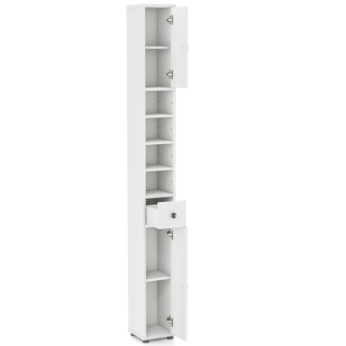 Freestanding Slim Bathroom Cabinet with Drawer and Adjustable Shelves