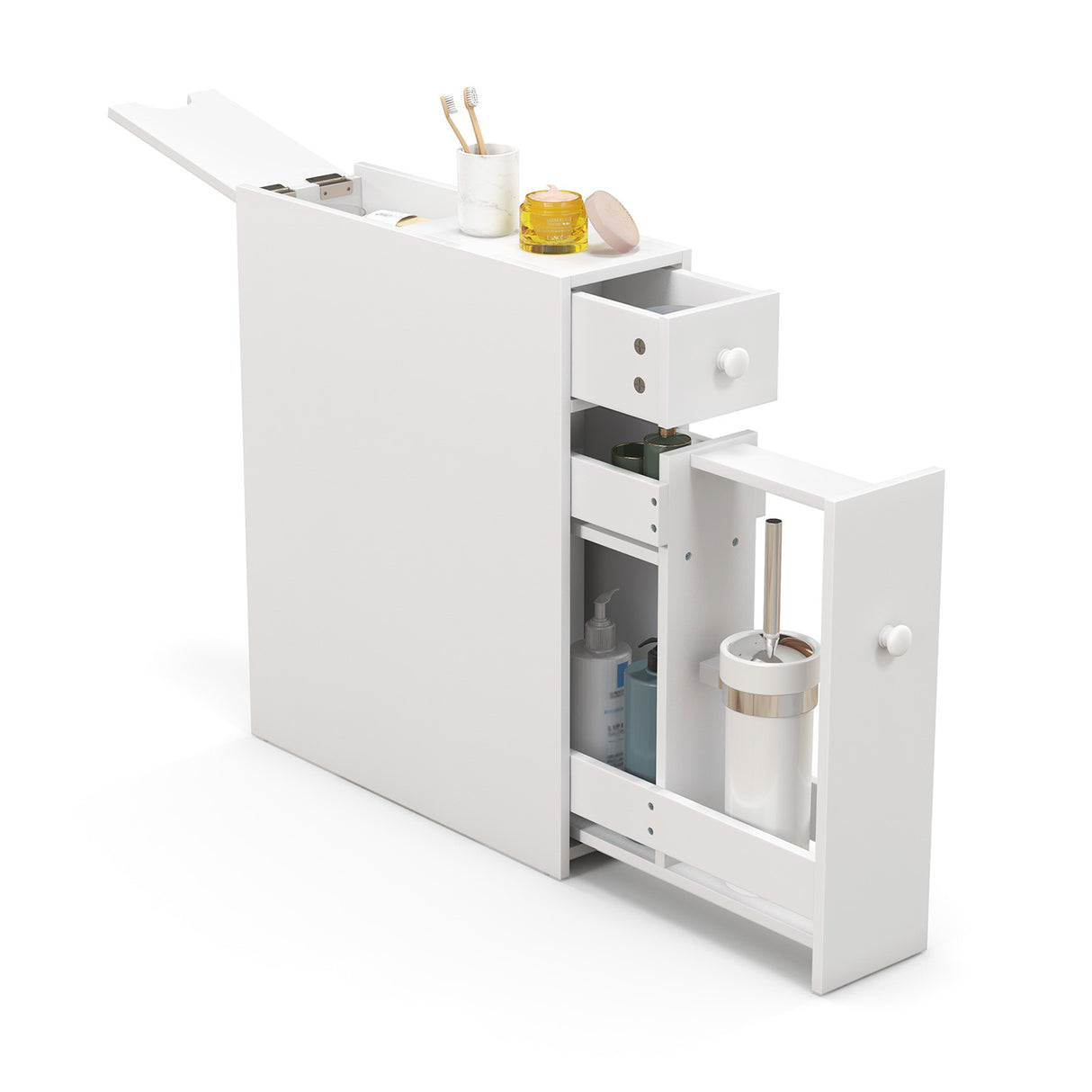 White Bathroom Cabinet Space Saver Storage Organizer