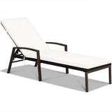 Patio Rattan Lounge Chaise Recliner with Back Adjustable Cushioned