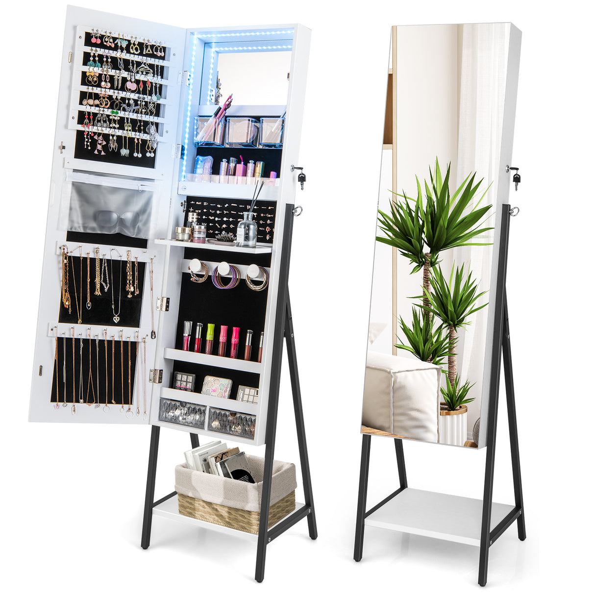 Freestanding Jewelry Cabinet with Full-Length Mirror