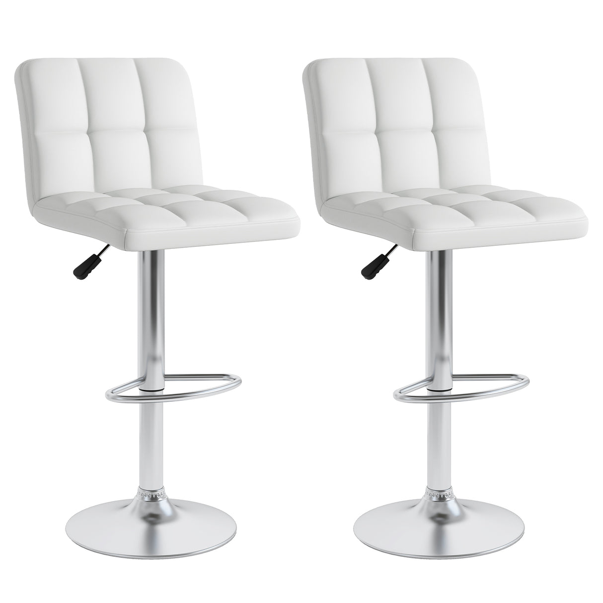 Set of 2 Square Swivel Adjustable PU Leather Bar Stools with Back and Footrest