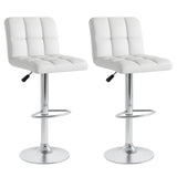Set of 2 Square Swivel Adjustable PU Leather Bar Stools with Back and Footrest