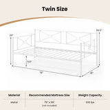 Metal Daybed Twin Bed Frame Stable Steel Slats Sofa Bed