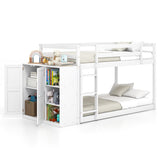 Twin Size Bunk Bed with Convertible Bookcase and Ladder-White