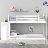 Twin Size Bunk Bed with Convertible Bookcase and Ladder-White