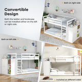 Twin Size Bunk Bed with Convertible Bookcase and Ladder-White