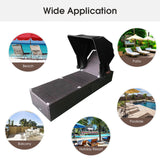 Chaise Cushioned Top Canopy Patio Rattan Lounge Chair with Tea Table