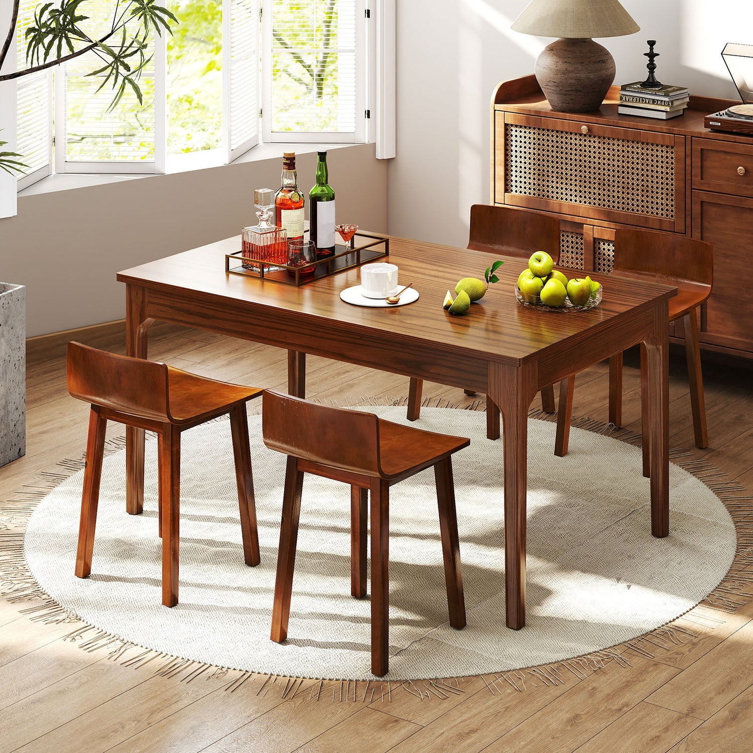 Wood Dining Chair Set of 2 Farmhouse Kitchen Dining Room Chairs Mid-Century Modern Armless Side Chairs-Brown