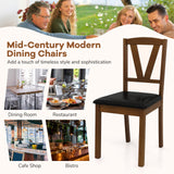 Wooden Dining Chair Set of 2 with PU Leather Upholstered and Rubber Wood Frame-Brown