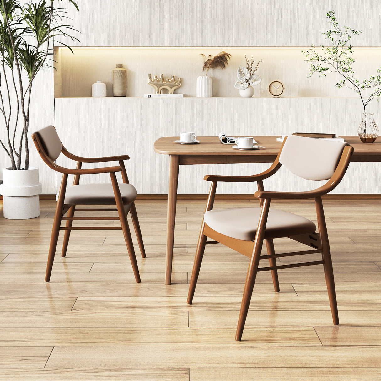 Wooden Dining Chair Set of 2 with Padded Seat and Back