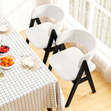 Wooden Dining Chair Set of 4 Mid-Century Modern Sherpa Upholstered Kitchen Dining Room Chairs