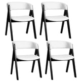 Wooden Dining Chair Set of 4 Mid-Century Modern Sherpa Upholstered Kitchen Dining Room Chairs