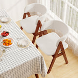 Wooden Dining Chair Set of 4 Mid-Century Modern Sherpa Upholstered Kitchen Dining Room Chairs