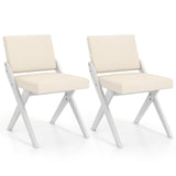 Wooden Dining Chairs of 2 with Rubber Wood Frame and Padded Cushions-White
