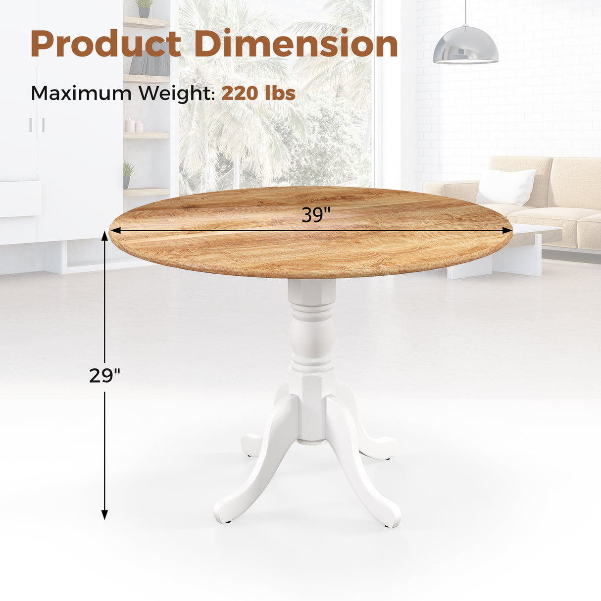 Wooden Dining Table with Round Tabletop and Curved Trestle Legs