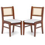 Wooden Kitchen Chairs with Cane Back Rubber Wood Frame and Padded Seat-Coffee