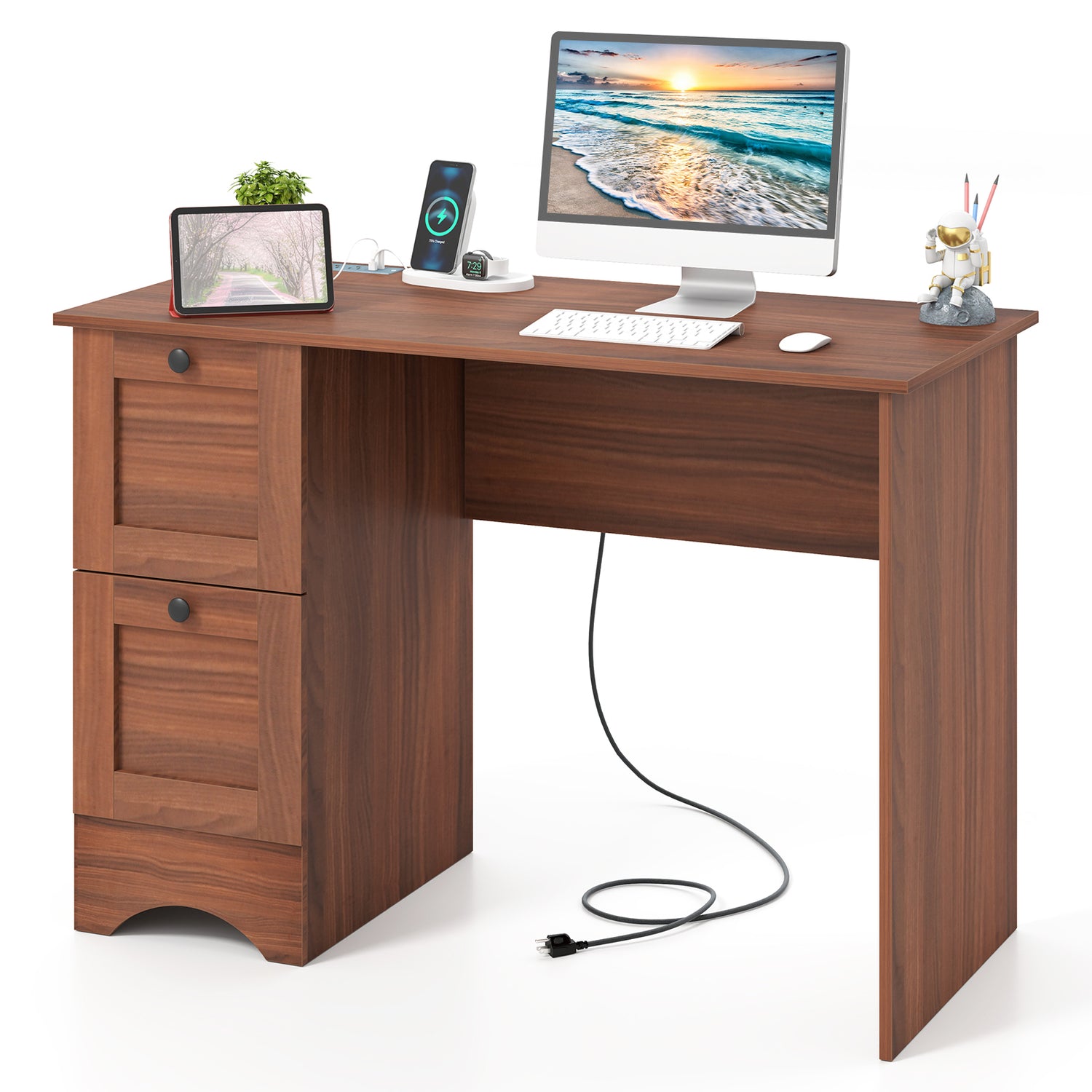 Wooden Vintage Computer Desk with 2 Drawers for Home and Office