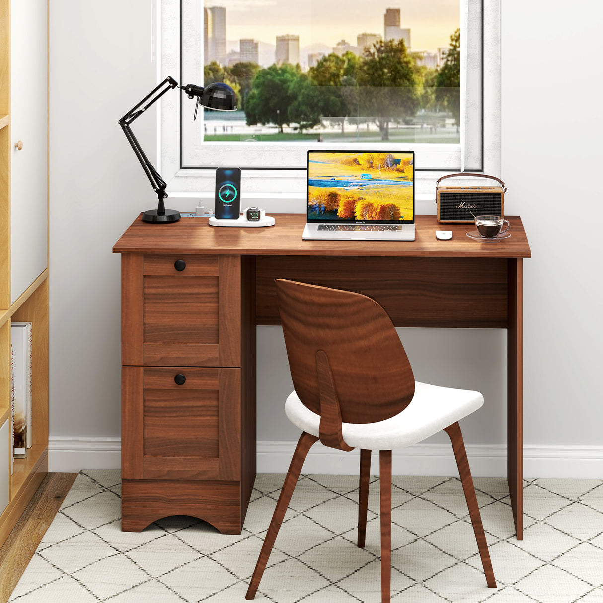 Wooden Vintage Computer Desk with 2 Drawers for Home and Office