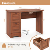 Wooden Vintage Computer Desk with 2 Drawers for Home and Office